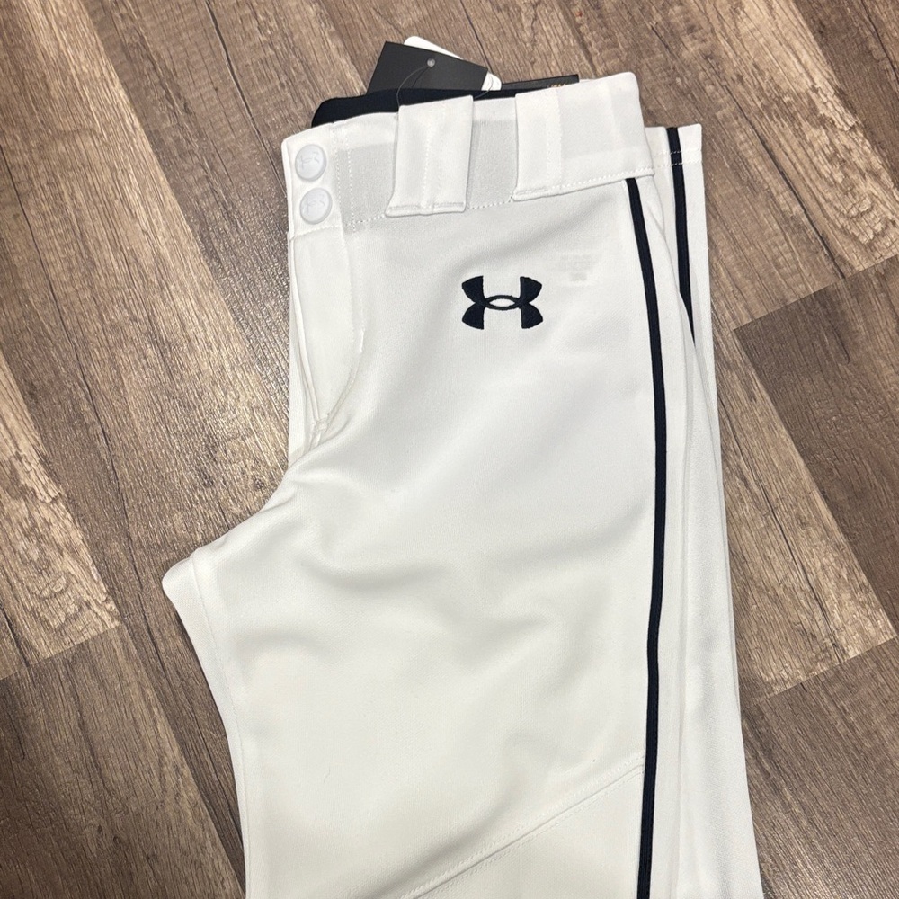 Under Armour White Baseball Pants with Black Piping, youth small